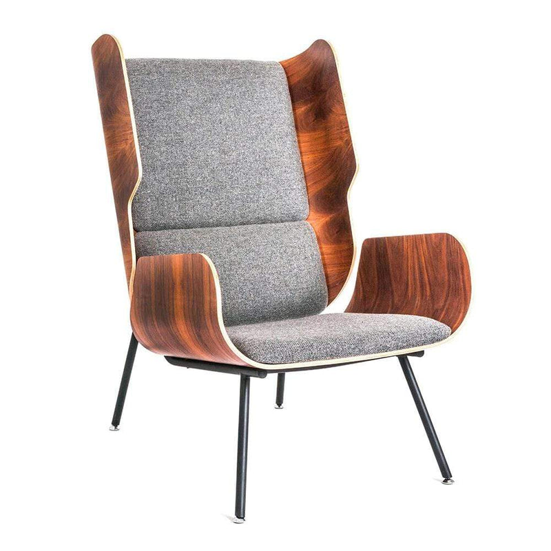 Gus* Modern Elk, fauteuil avec dossier haut, en bois, tissu et métal, andorra pewter