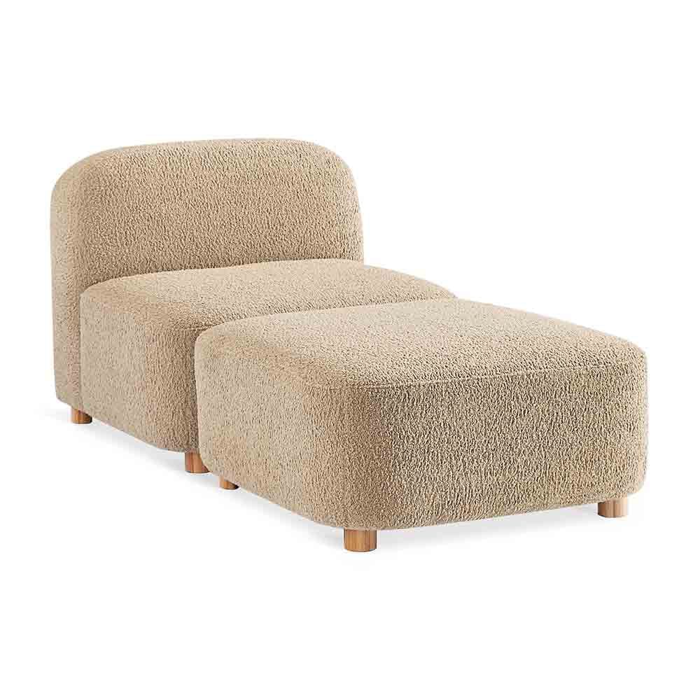 Gus* Modern Circuit Modular 2, fauteuil lounge aux coins arrondis, en bois et tissu, himalaya dune