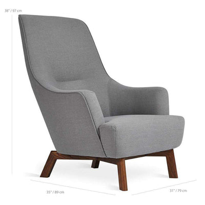 Gus* Modern Hilary, fauteuil avec accoudoirs et dossier haut, en bois et tissu, dimensions