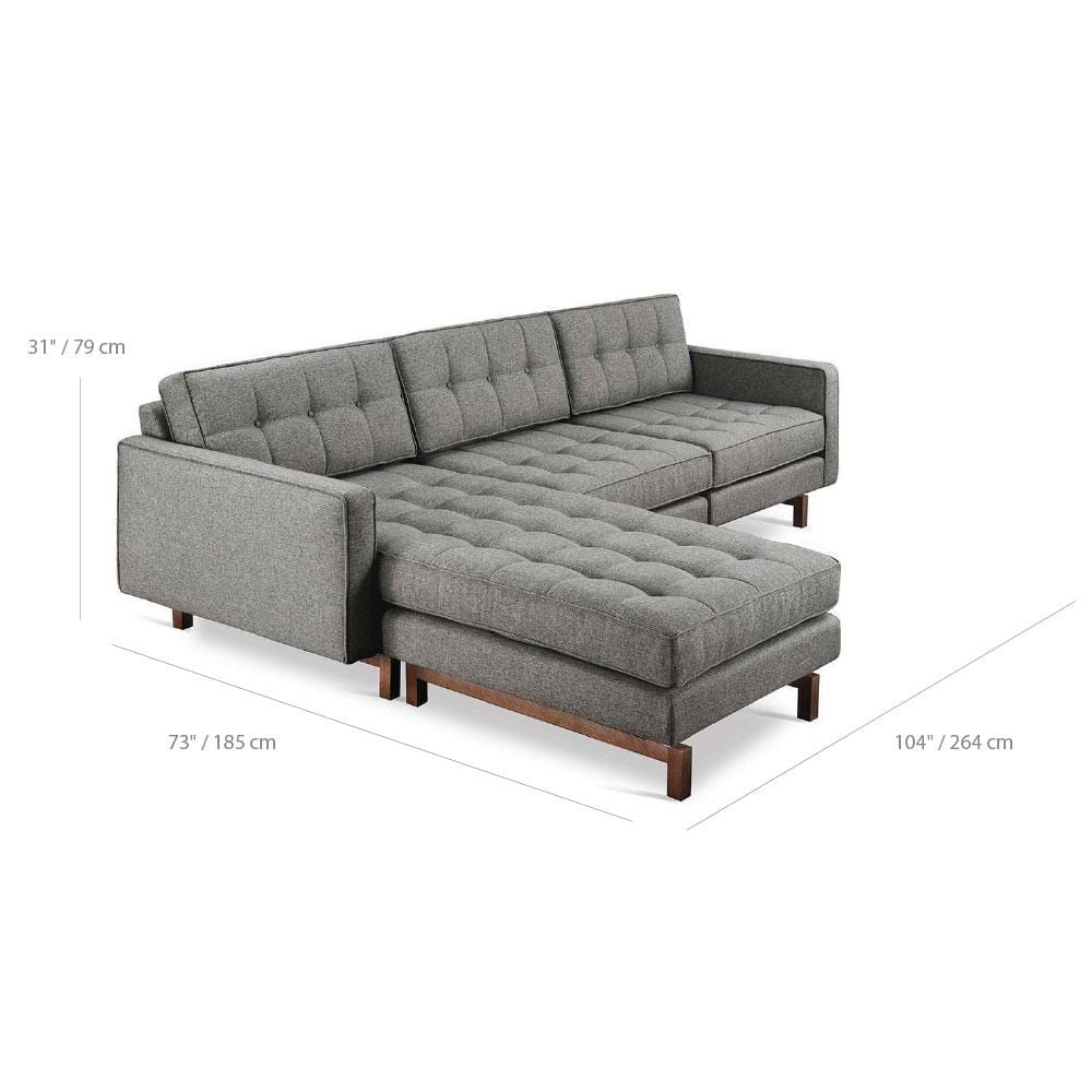Gus* Modern Jane 2, sofa bi-sectionnel, en bois et tissu, dimensions