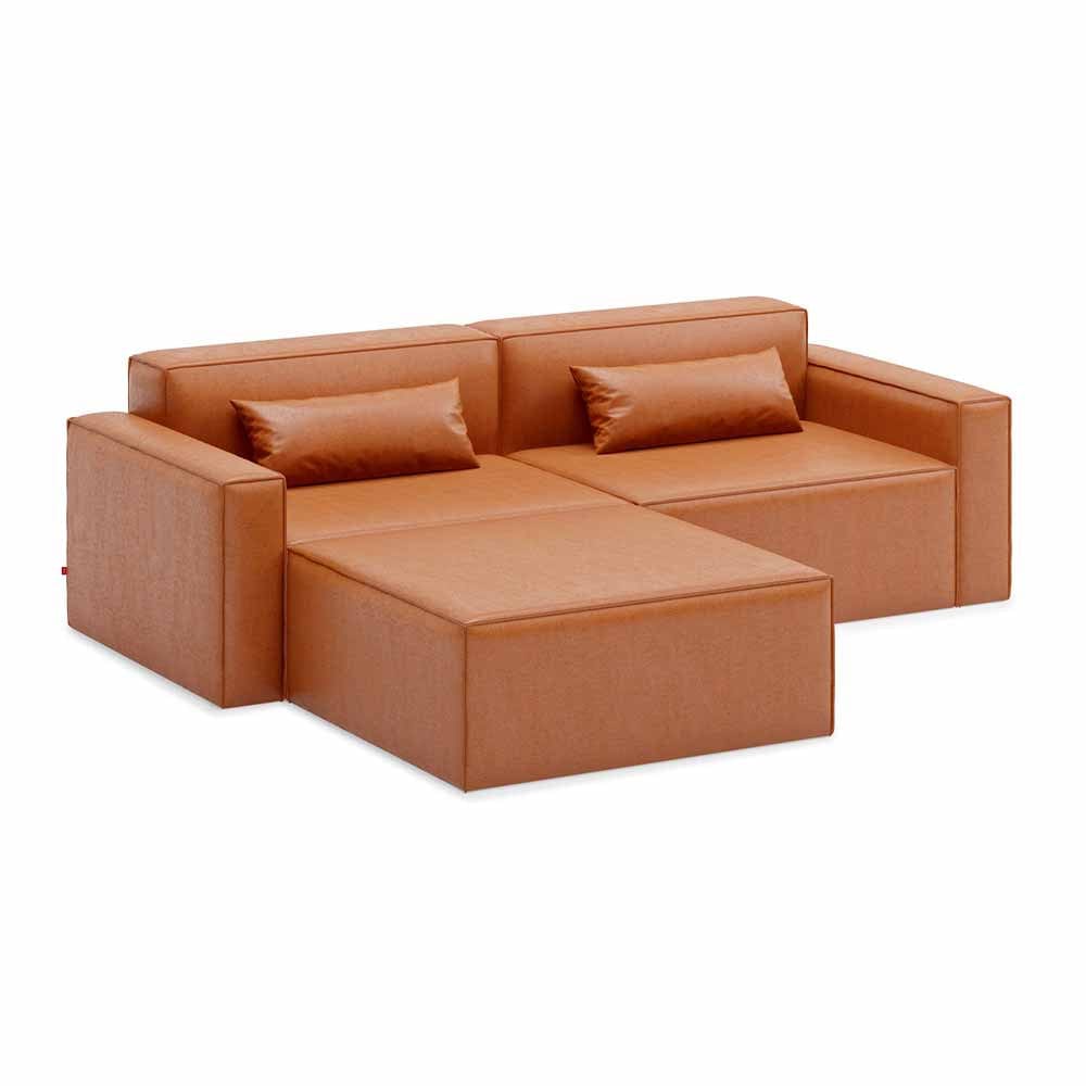 Gus* Modern Mix Modular 3, sofa sectionnel modulaire 3 places, en bois et tissu, cuir vegan cognac