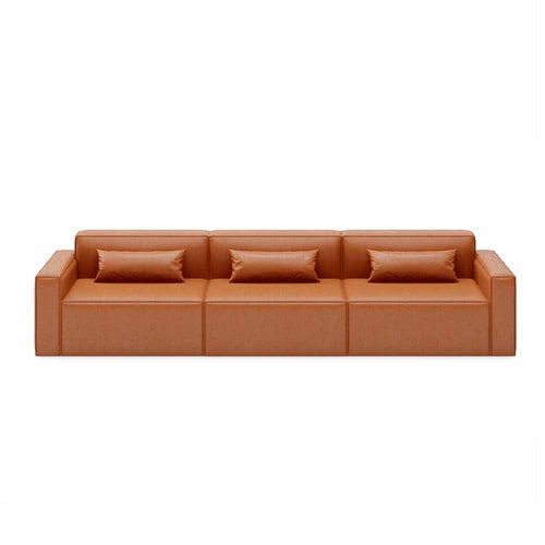 Gus* Modern Mix Modular 3, sofa modulaire 3 places, en bois et tissu, cuir vegan cognac