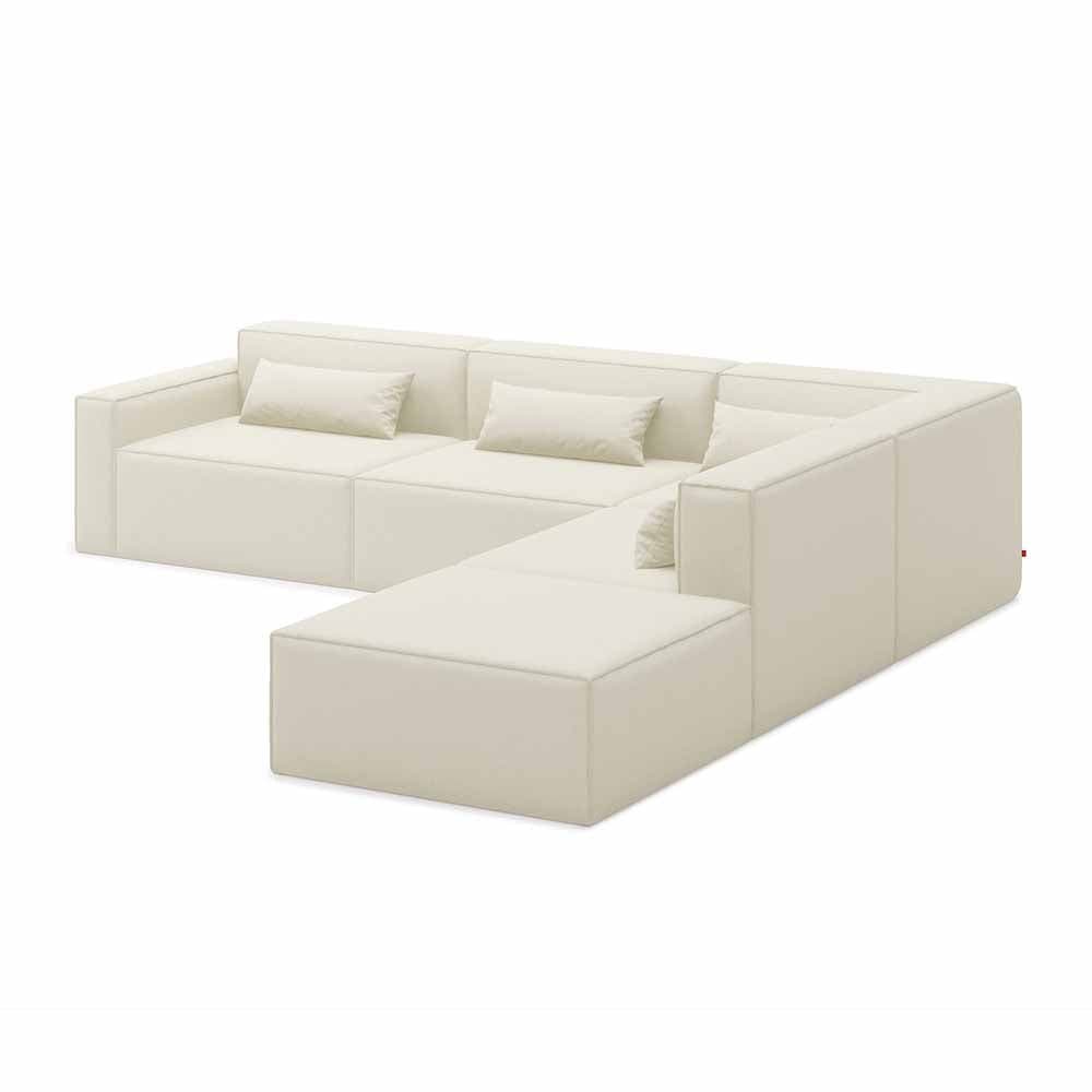 Gus* Modern Mix Modular 5, sofa modulaire 5 places, en bois et tissu, mowat sand, droit