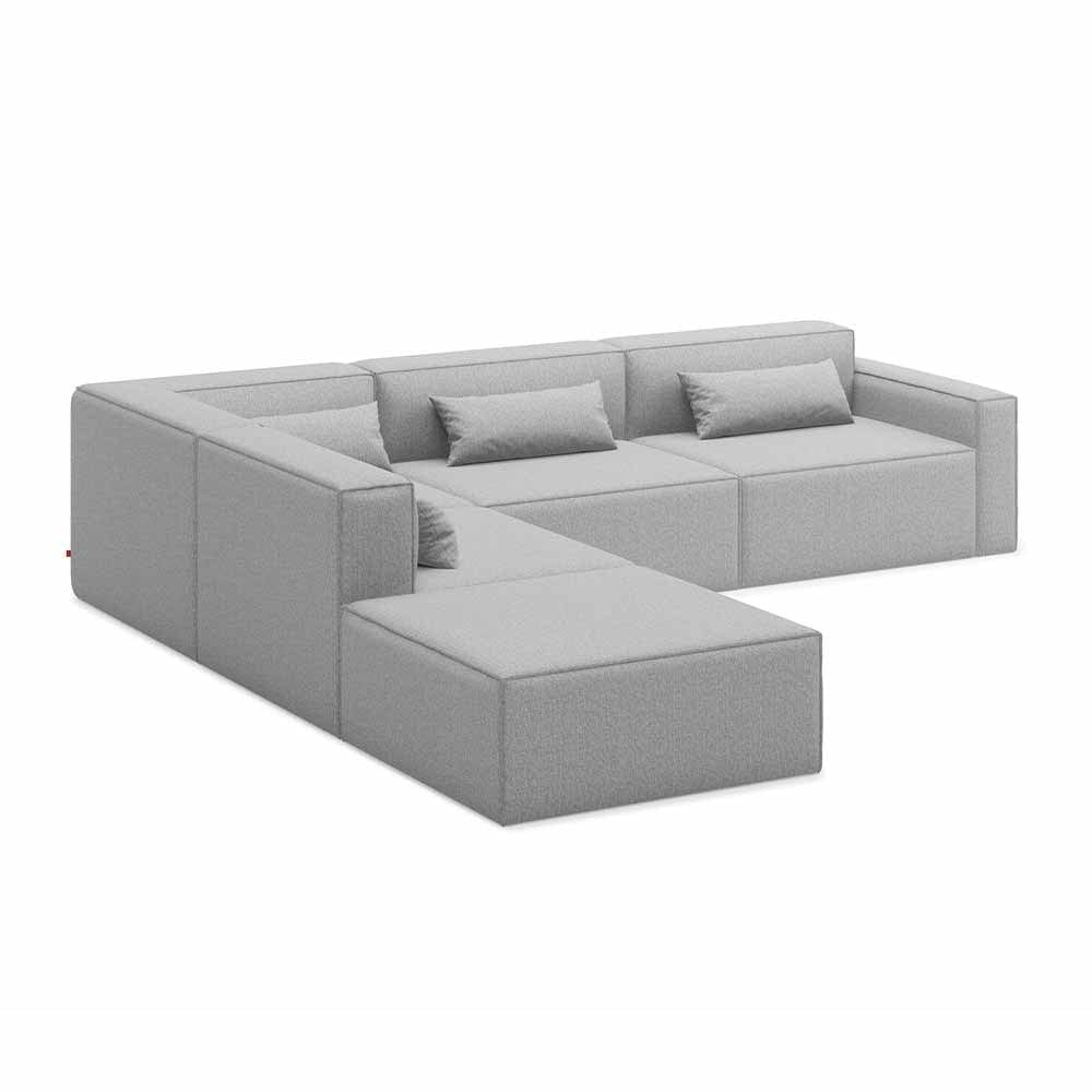 Gus* Modern Mix Modular 5, sofa modulaire 5 places, en bois et tissu, parliament stone, gauche