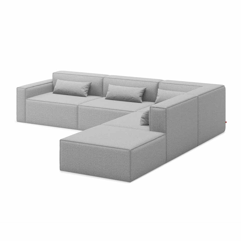 Gus* Modern Mix Modular 5, sofa modulaire 5 places, en bois et tissu, parliament stone, droit