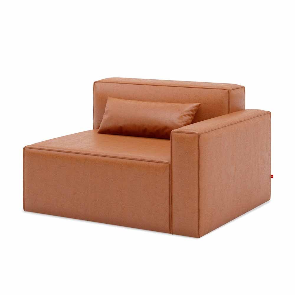 Gus* Modern Mix Modular, fauteuil, en bois et tissu, section droite, cuir vegan cognac