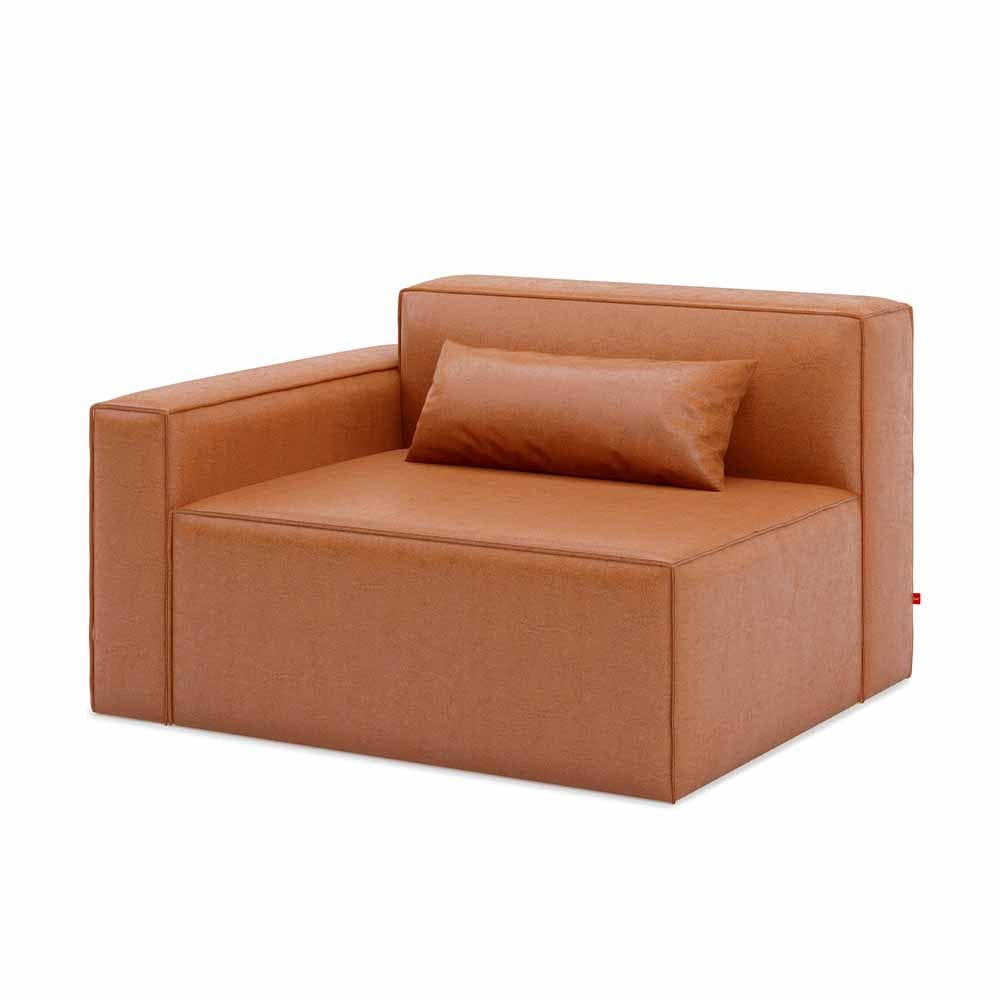 Gus* Modern Mix Modular, fauteuil, en bois et tissu, section gauche, cuir vegan cognac