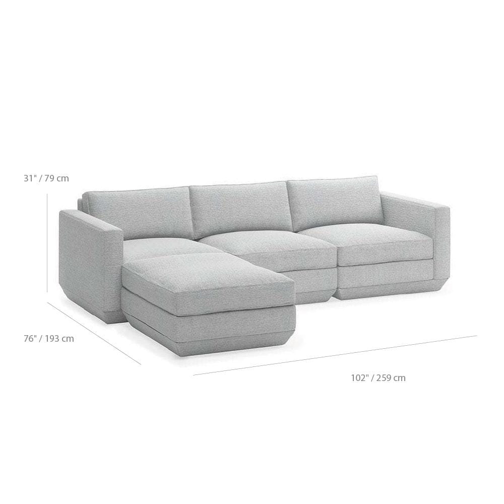 Gus* Modern Podium 4, sofa sectionnel, en bois et tissu, dimensions