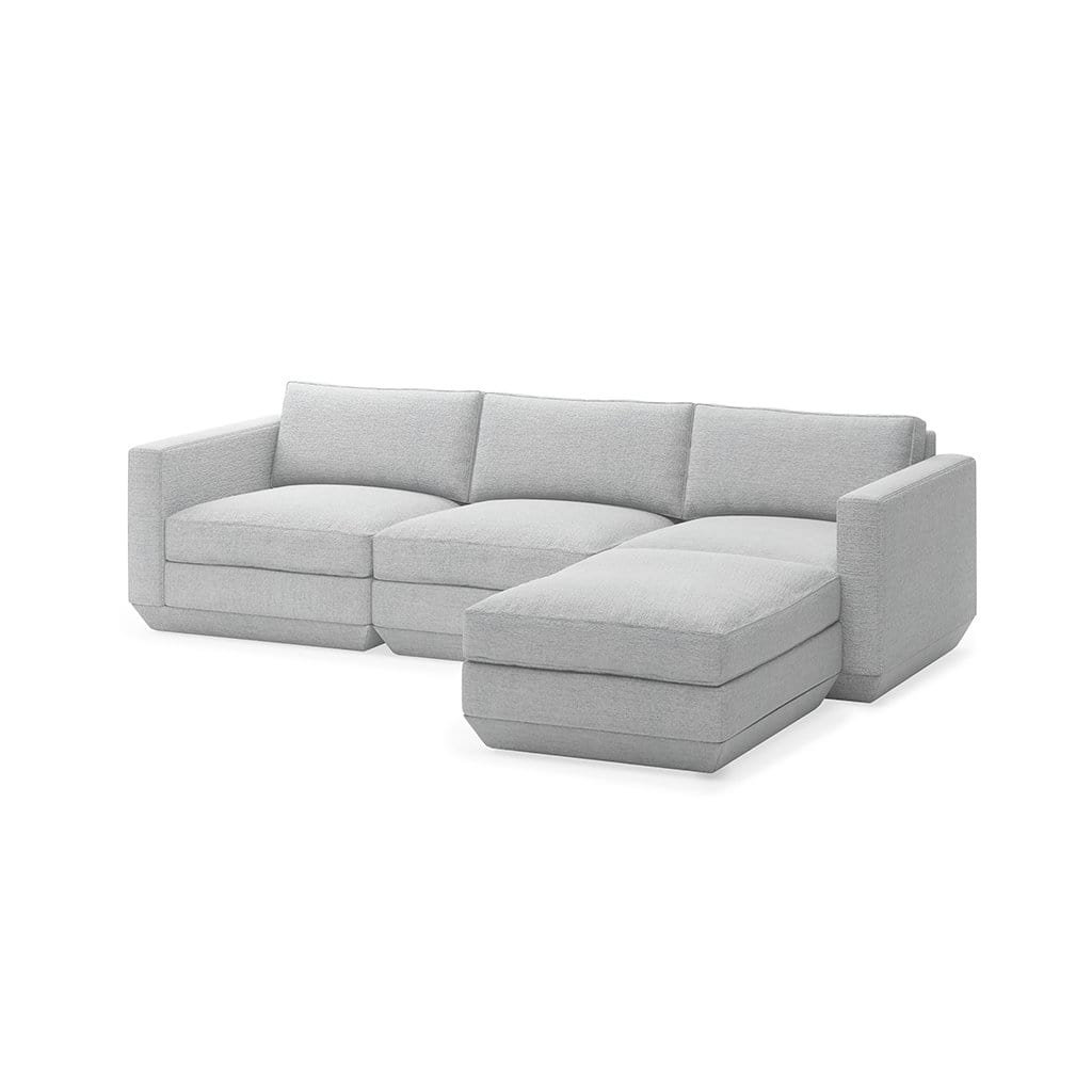 Gus* Modern Podium 4, sofa sectionnel, en bois et tissu, bayview silver, droite