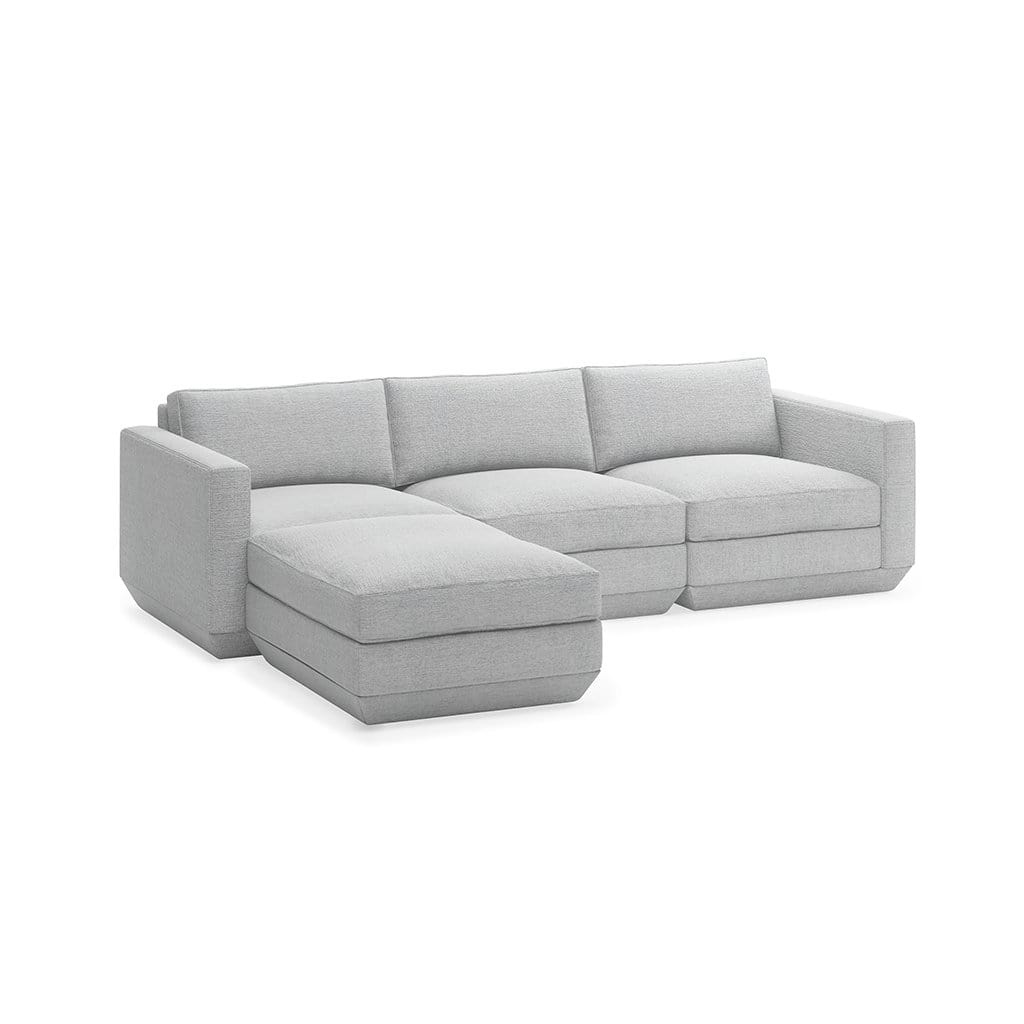Gus* Modern Podium 4, sofa sectionnel, en bois et tissu, bayview silver, gauche