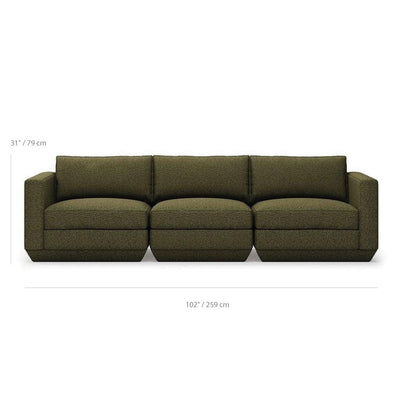 Gus* Modern Podium 3, sofa 3 places, en bois et tissu, dimensions
