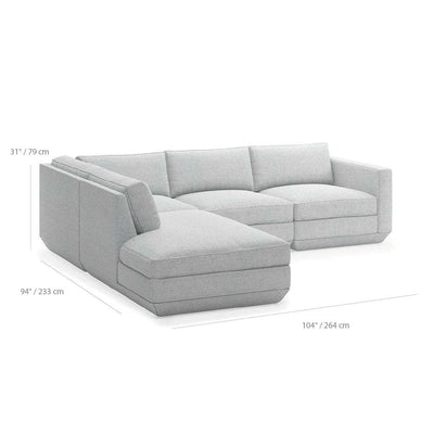 Gus* Modern Podium 4, sofa lounge 4 places, en bois et tissu, dimensions