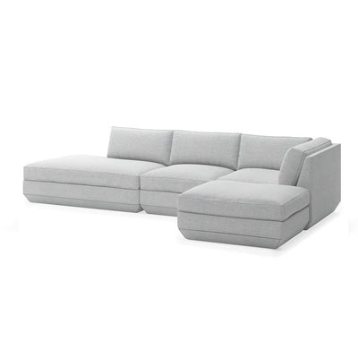 Gus* Modern Podium 4, sofa sectionnel lounge et ottoman, en bois et tissu, bayview silver, droite