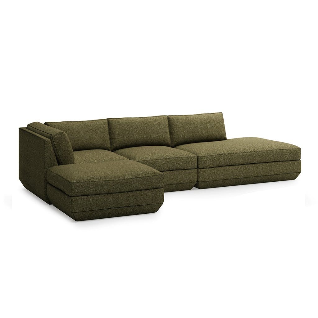 Gus* Modern Podium 4, sofa sectionnel lounge et ottoman, en bois et tissu, copenhagen terra, gauche