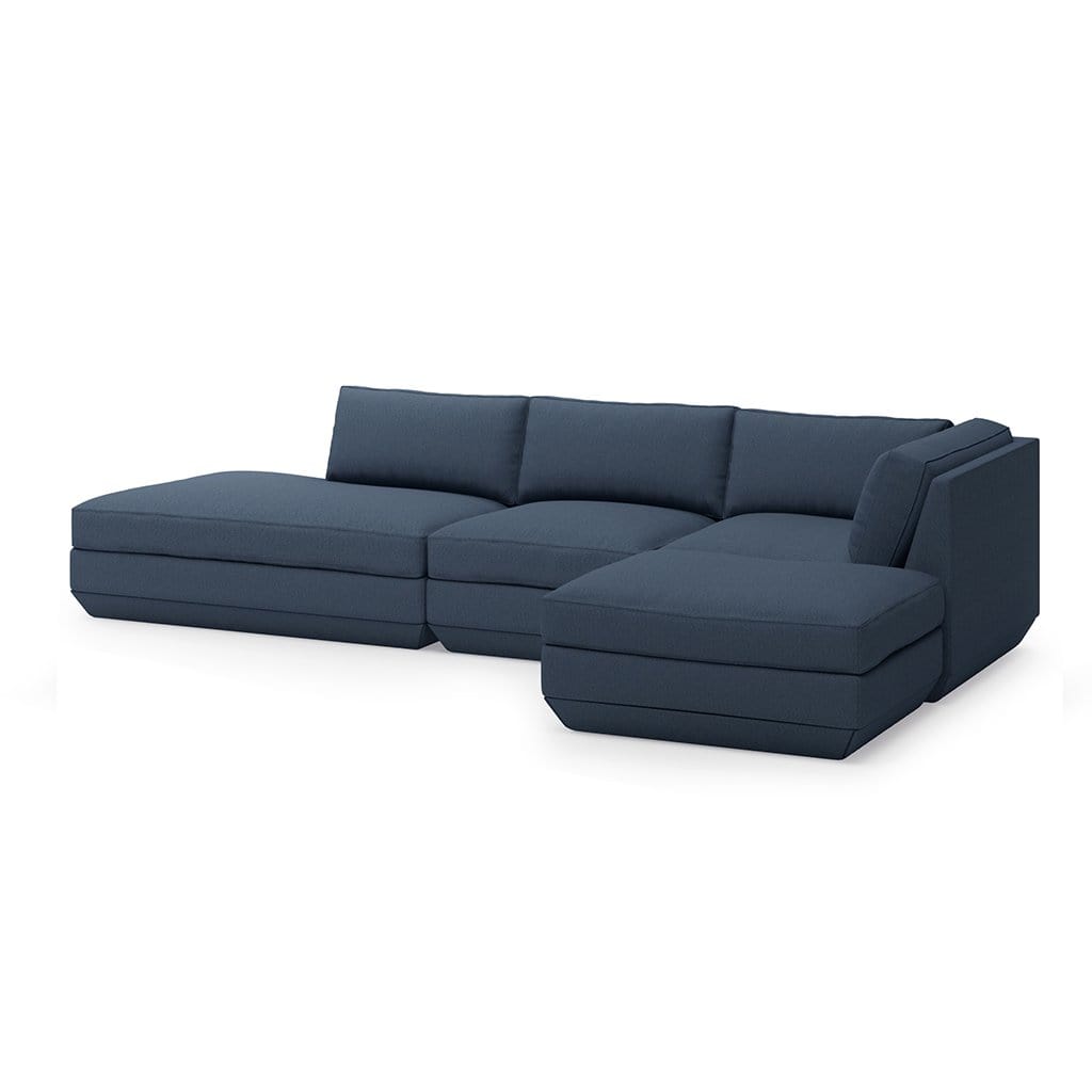 Gus* Modern Podium 4, sofa sectionnel lounge et ottoman, en bois et tissu, hanson navy, droite