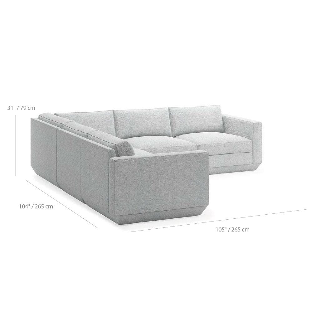 Gus* Modern Podium 5, sofa sectionnel, en bois et tissu, dimensions