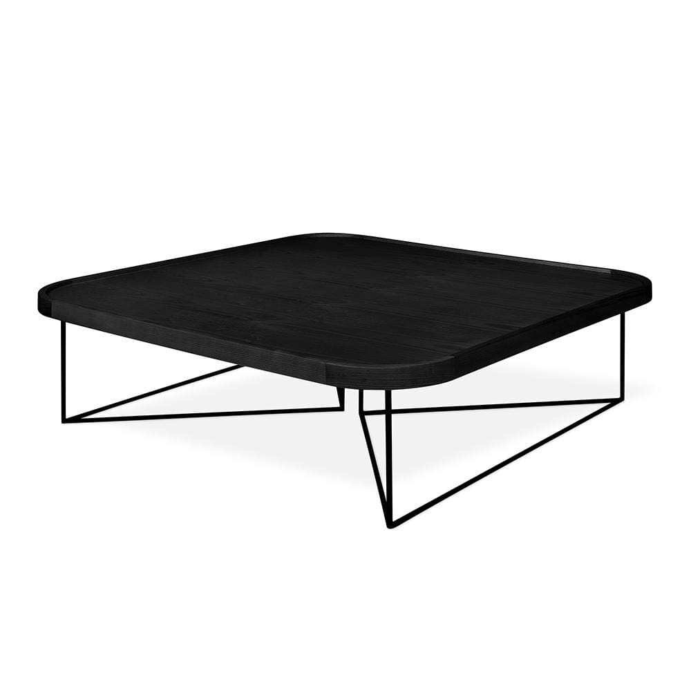 Gus* Modern Porter, table à café carrée avec coins arrondis, en bois et métal, frêne noir