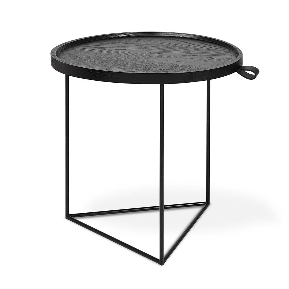 Gus* Modern Porter, table d’appoint avec un plateau rond, en bois et métal, frêne noir