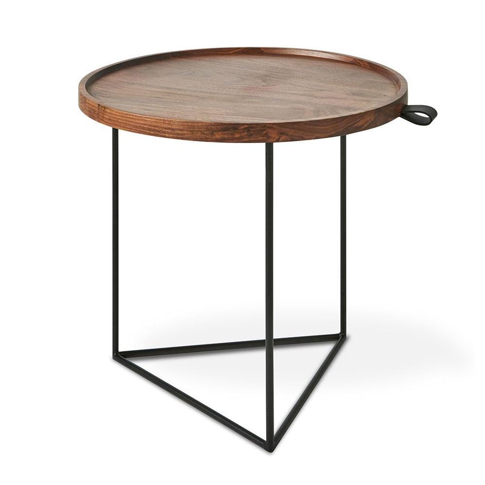 Gus* Modern Porter, table d’appoint avec un plateau rond, en bois et métal, noyer