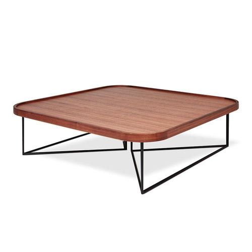 Gus* Modern Porter, table à café carrée avec coins arrondis, en bois et métal, noyer