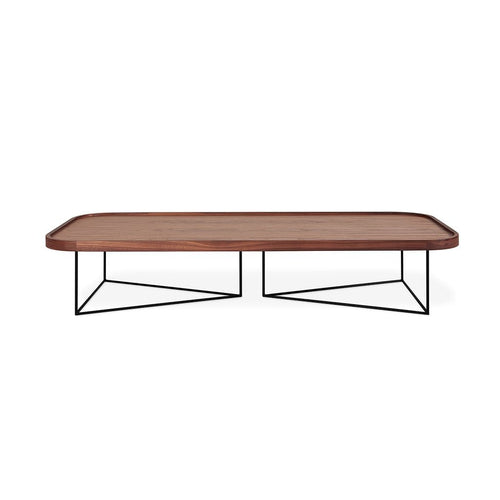 Gus* Modern Porter, table à café rectangulaire avec coins arrondis, en bois et métal, noyer