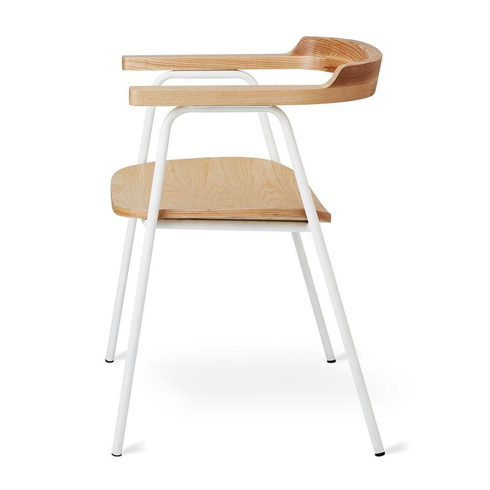Gus* Modern Principal, chaise à dîner, en bois et métal, blanc, frêne naturel