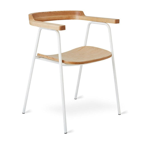 Gus* Modern Principal, chaise à dîner, en bois et métal, blanc, frêne naturel