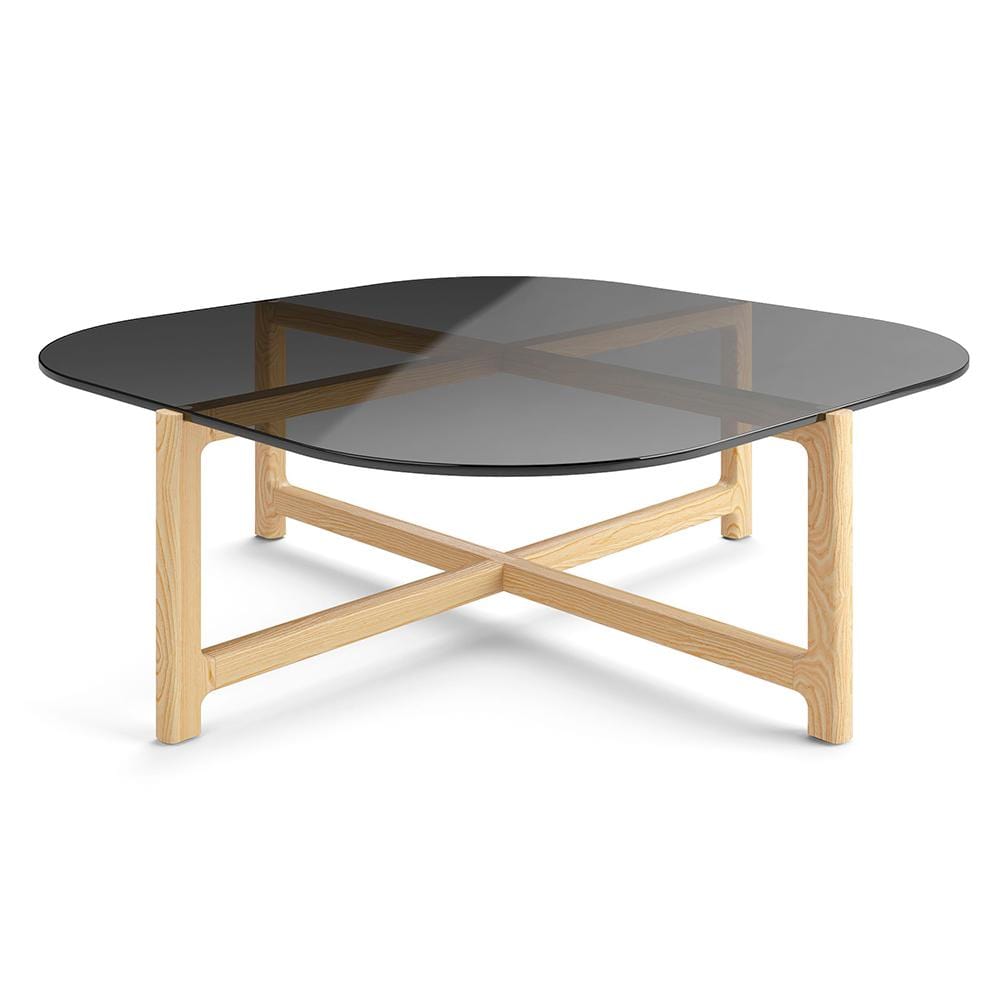 Gus* Modern Quarry, table à café carrée, en bois et verre, verre fumé, frêne