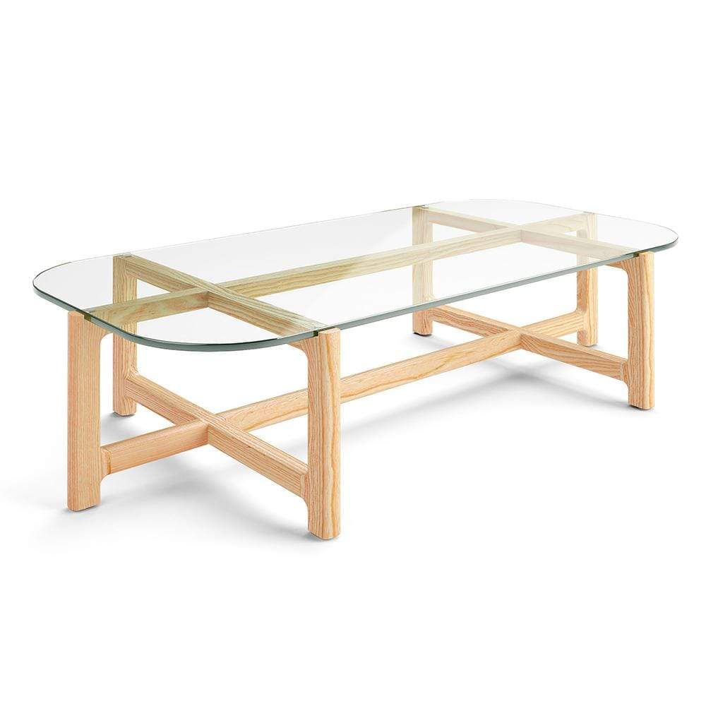Gus* Modern Quarry, table à café rectangulaire, en bois et verre, verre transparent, frêne