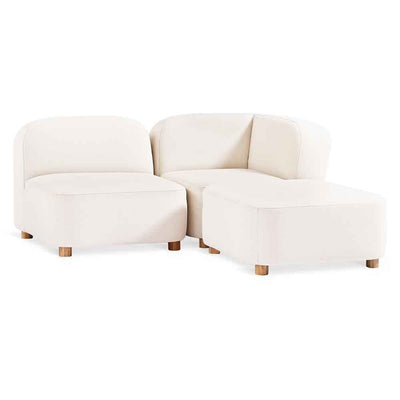 Gus* Modern Circuit Modular 3, sofa modulable aux coins arrondis, en bois et tissu, merino cream
