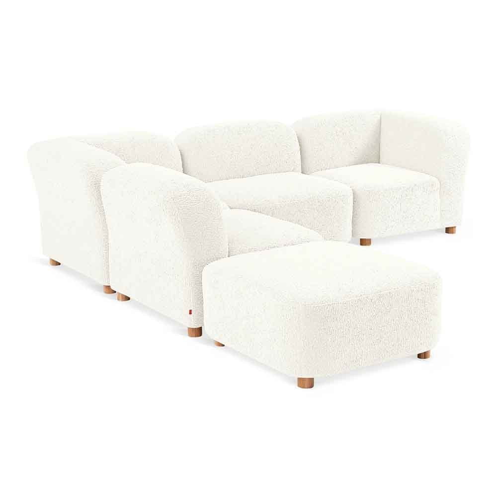 Gus* Modern Circuit Modular 5, sofa modulable aux coins arrondis, en bois et tissu, himalaya cloud