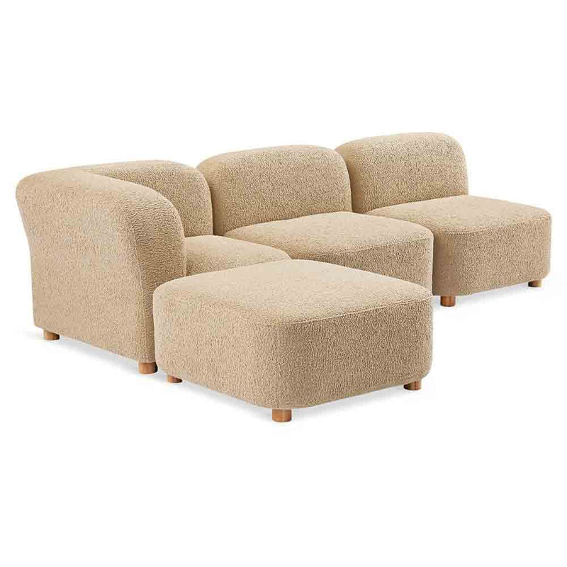 Gus* Modern Circuit Modular 4, sofa modulable aux coins arrondis, en bois et tissu, himalaya dune