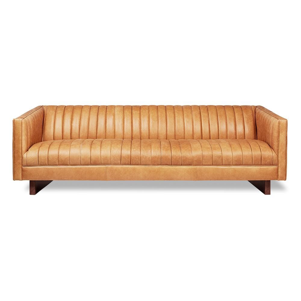 Gus* Modern Wallace, sofa 3 places de type Chesterfield, en cuir et bois, cuir canyon whiskey