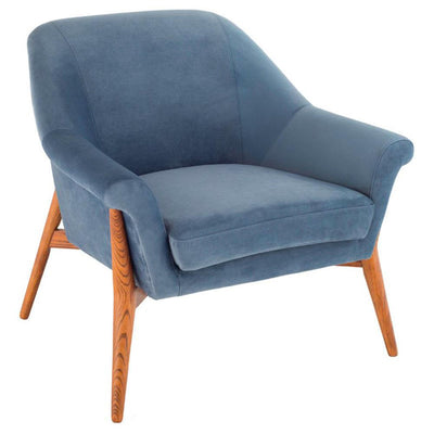 Nuevo Charlize, fauteuil, en tissu et bois, bleu doux
