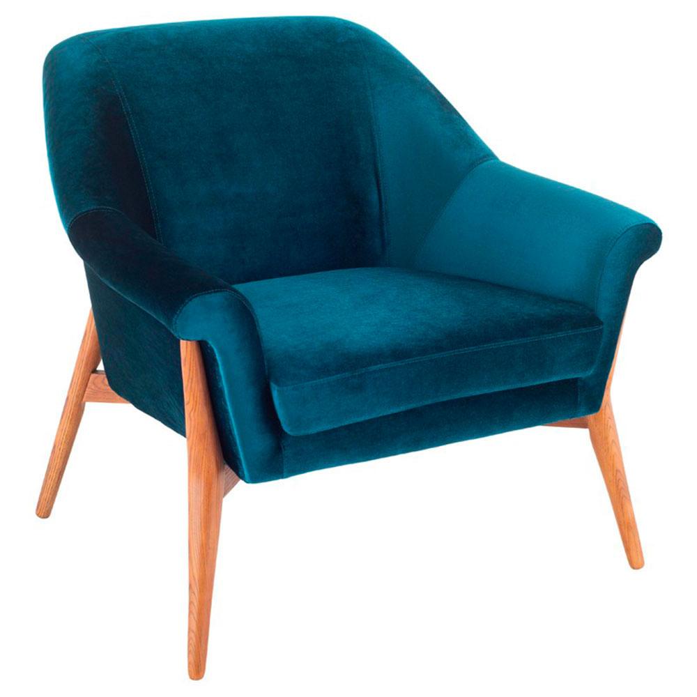 Nuevo Charlize, fauteuil, en tissu et bois, bleu nuit