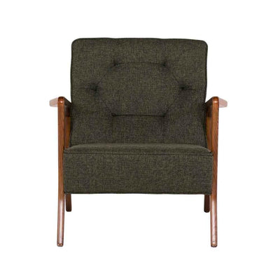 Nuevo Eloise, fauteuil, en tissu et bois, tweed vert chasseur