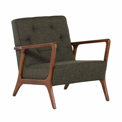 Nuevo Eloise, fauteuil, en tissu et bois, tweed vert chasseur