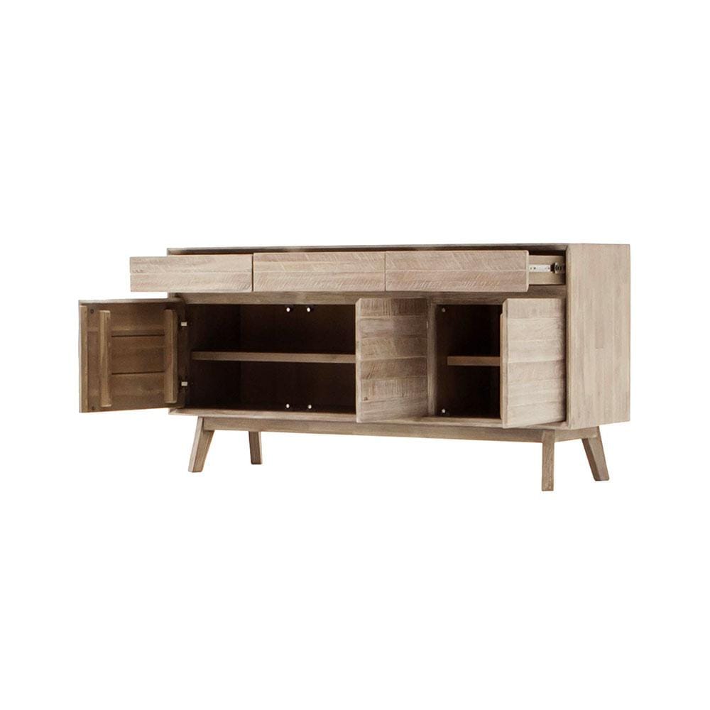 Le buffet Gia : Le charme du bois d'acacia brossé à l'acier. Un meuble qui s'adapte à tous les styles de décoration. Élégant, durable et fonctionnel.