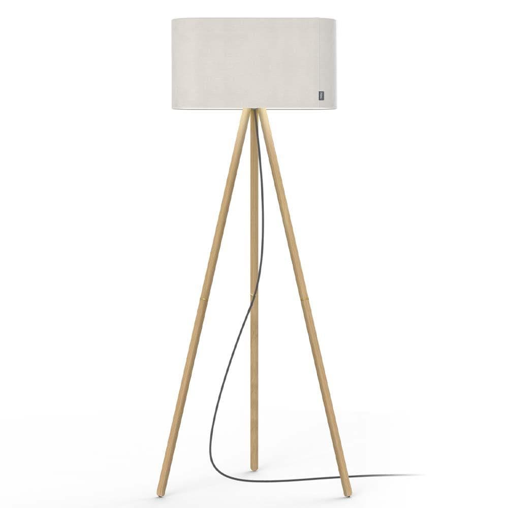 Pablo Designs Belmont, lampe sur pied avec un trépied, en tissu et bois, blanc, chêne