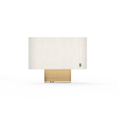 Pablo Designs Belmont, lampe de table avec un abat-jour ovale, en tissu et bois, blanc, chêne