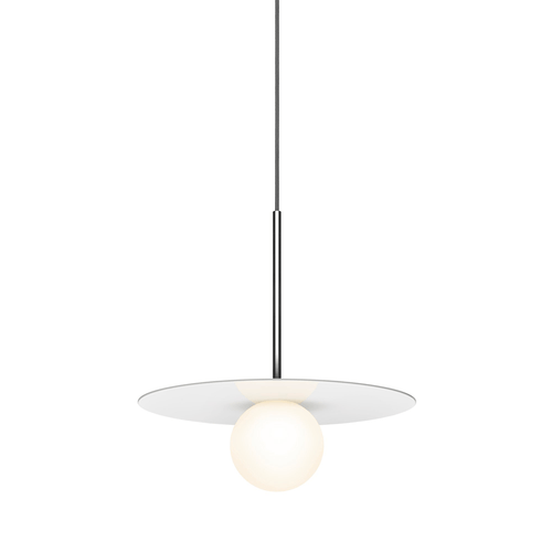 Pablo Designs Bola Disc, lampe suspendue LED avec un globe en verre et un abat-jour en forme de disque, en aluminium, blanc, 12ʼʼ