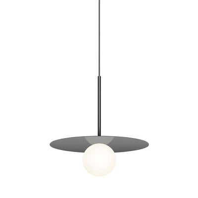 Pablo Designs Bola Disc, lampe suspendue LED avec un globe en verre et un abat-jour en forme de disque, en aluminium, métal, 12ʼʼ
