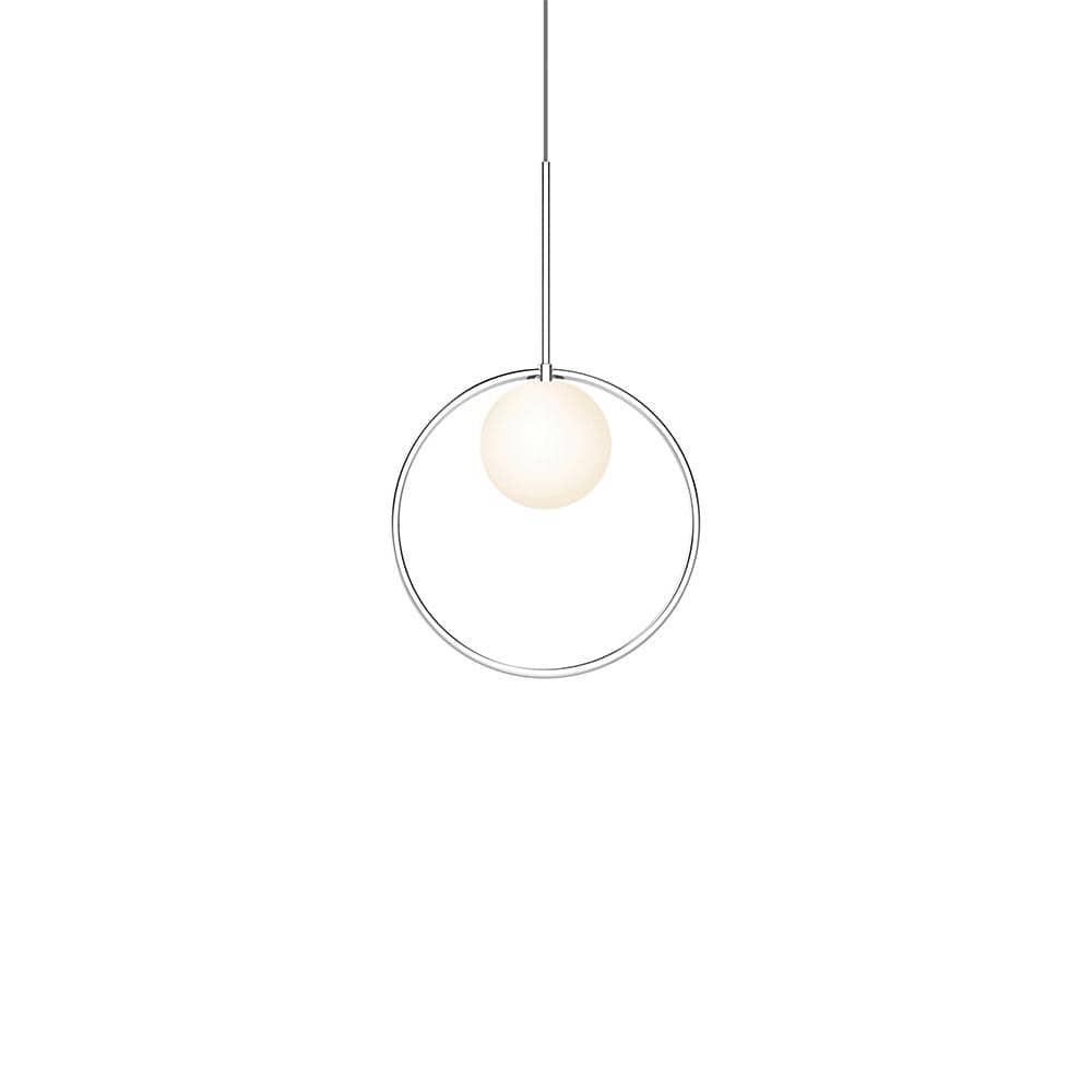 Pablo Designs Bola Halo, lampe suspendue avec un anneau, en verre et aluminium, 12ʼʼ, chrome 
