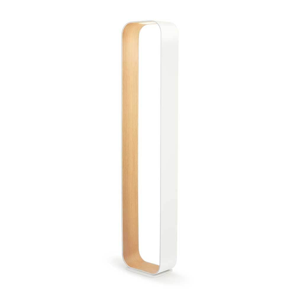Pablo Designs Contour, lampe sur pied LED avec un espace intérieur, en aluminium et bois ou tissu, blanc, chêne blanc
