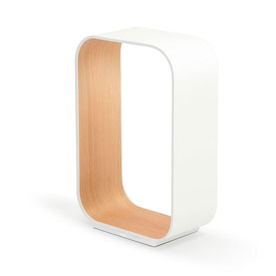 Pablo Designs Contour, lampe de table LED avec un espace intérieur, en aluminium et bois ou tissu, blanc, chêne blanc, petit