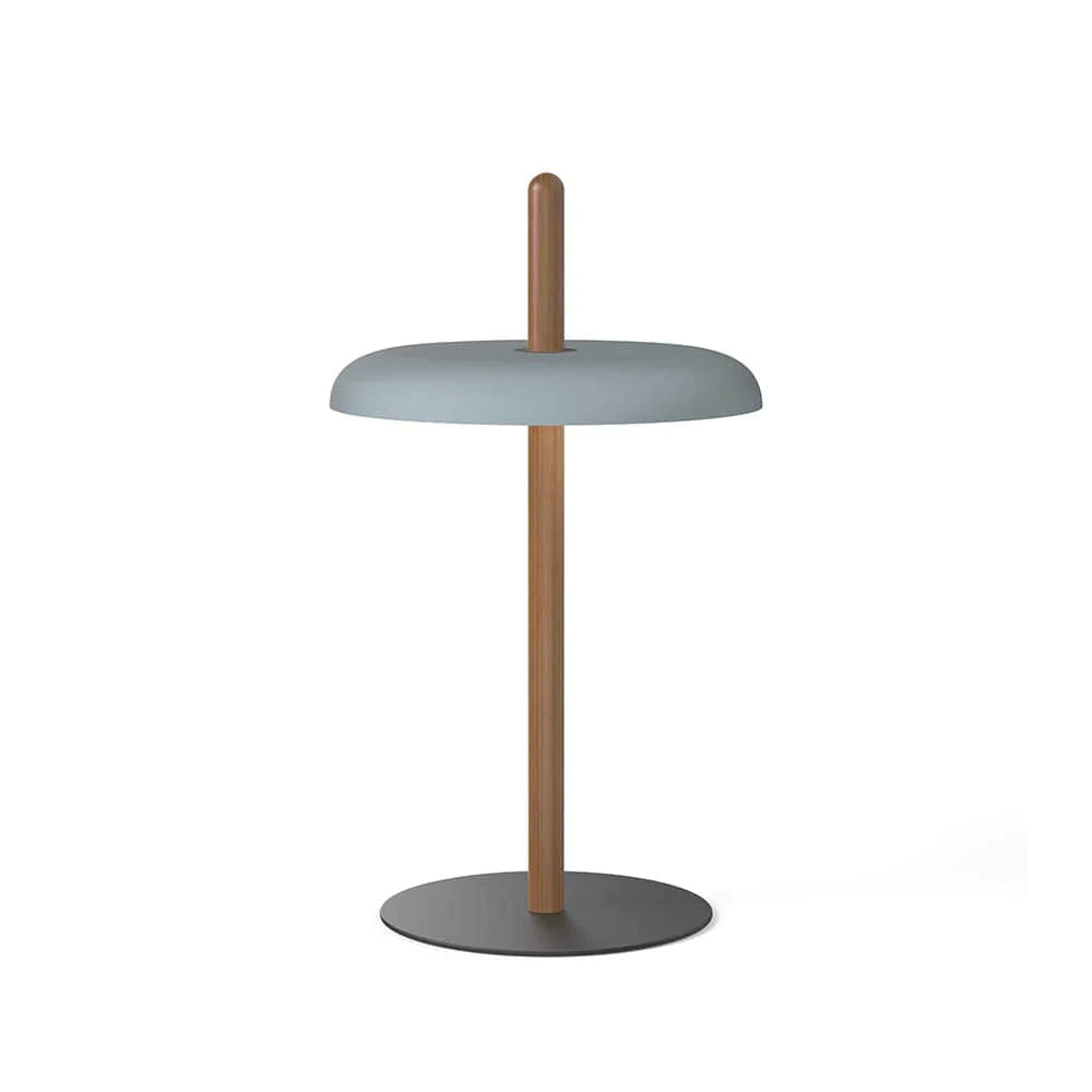 Pablo Designs Nivél, lampe de table avec l'abat-jour à hauteur réglable et portable, en bois et métal, bleu ardoise, noyer