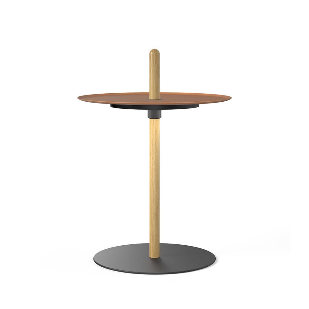 Pablo Designs Nivél Pedestal, lampe de table avec l'abat-jour à hauteur réglable et portable, en bois et métal, terracotta, chêne