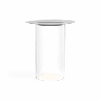 Pablo Designs Carousel, lampe sur pied en acrylique avec un plateau rechargeant les appareils électroniques, transparent, blanc