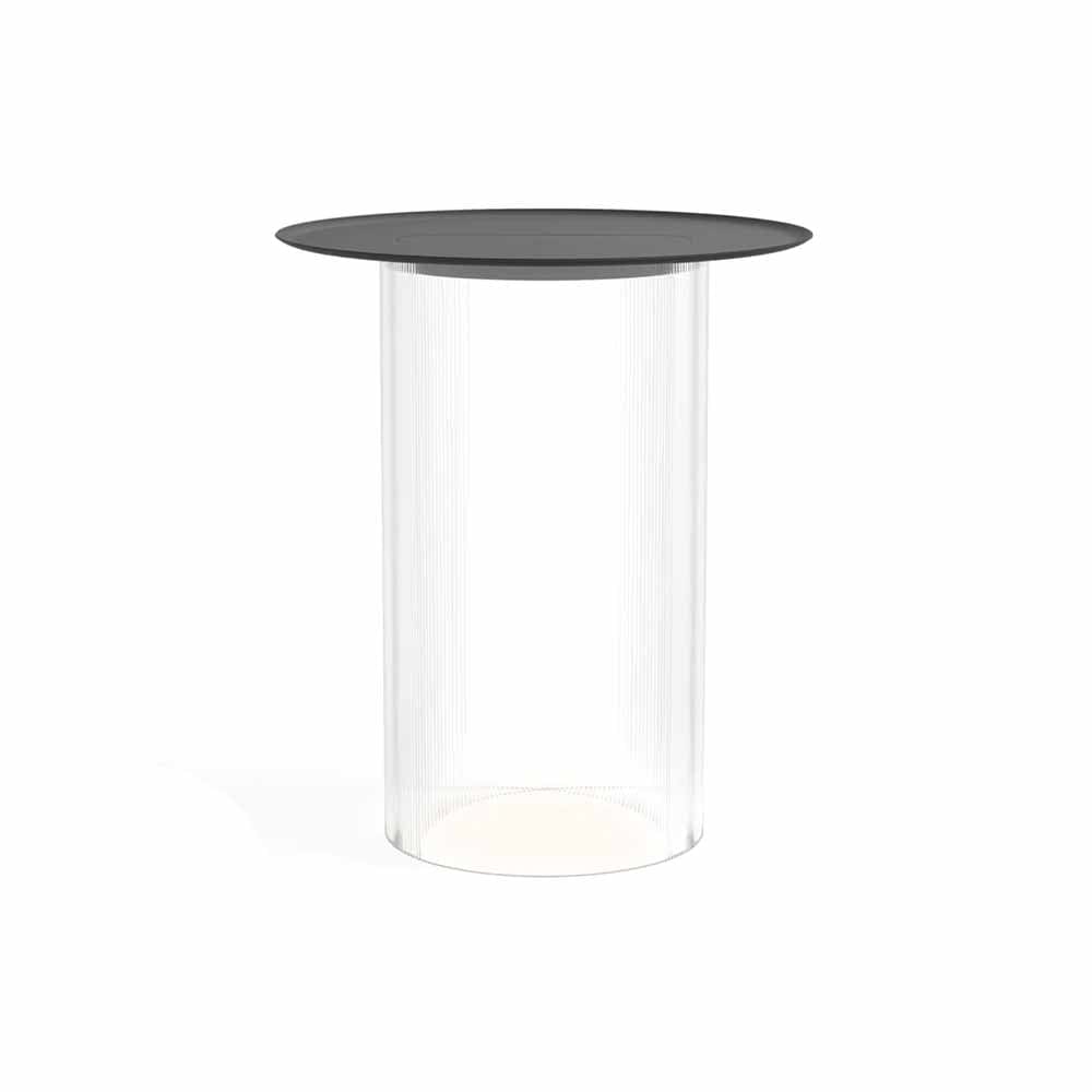 Pablo Designs Carousel, lampe sur pied en acrylique avec un plateau rechargeant les appareils électroniques, transparent, noir