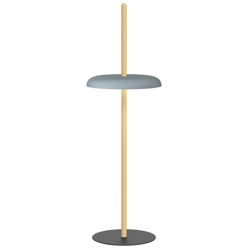 Pablo Designs Nivél, lampe sur pied avec l'abat-jour à hauteur réglable et portable, en bois et métal, bleu ardoise, chêne